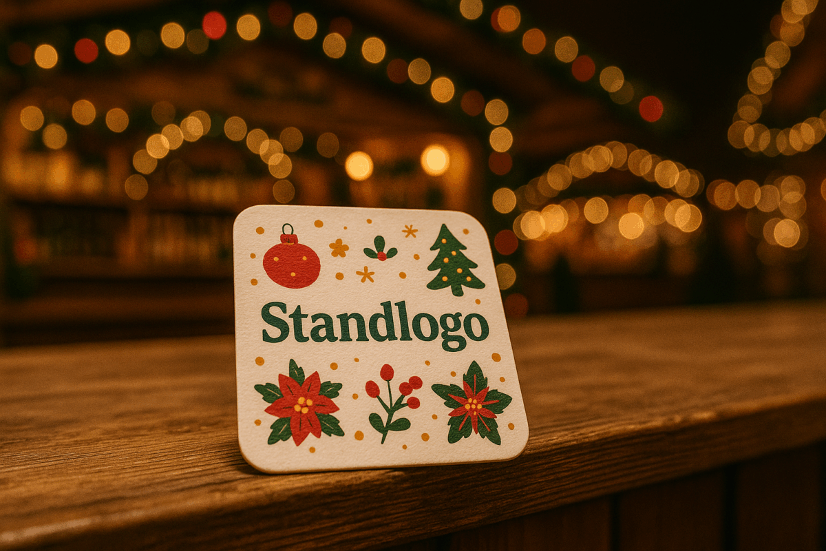 Bedruckte Bierdeckel für Weihnachtsmärkte